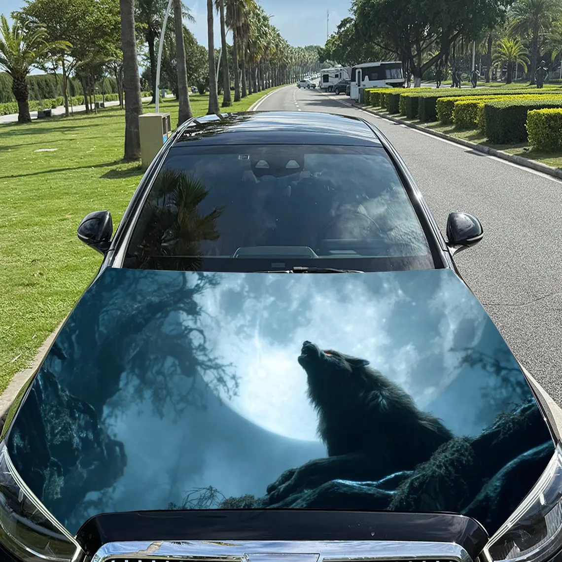 

Evil Black Wolf Car Hood Vinyl Wraps, PVC Waterproof Car Bonnet Decals, Self-Adhesive Scratch-Resistant Stickers For Engine Cove