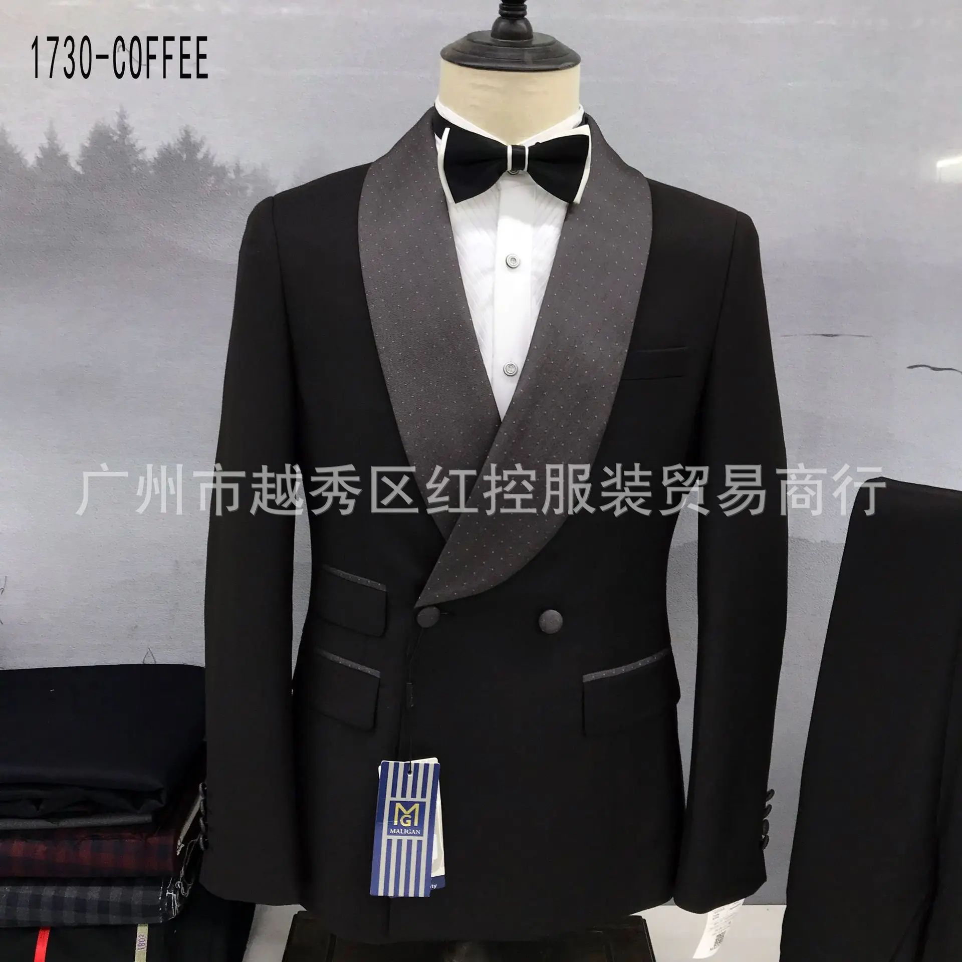 Moda Ternos Pretos para Homens Slim Fit Double Breasted Blazer Calças 2 Peças Set Prom Casamento Homens De Negócios Terno Xale Lapel Tuxedo