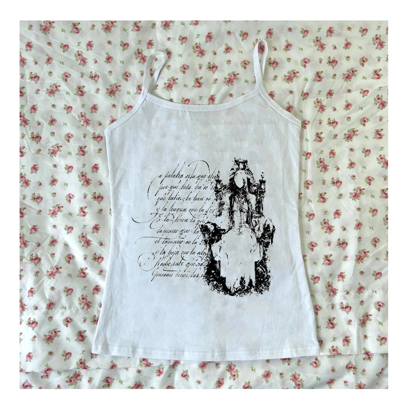 

Splicing letter nun print 2000s tight corset vest summer white women's backless slim fit sleeveless vest