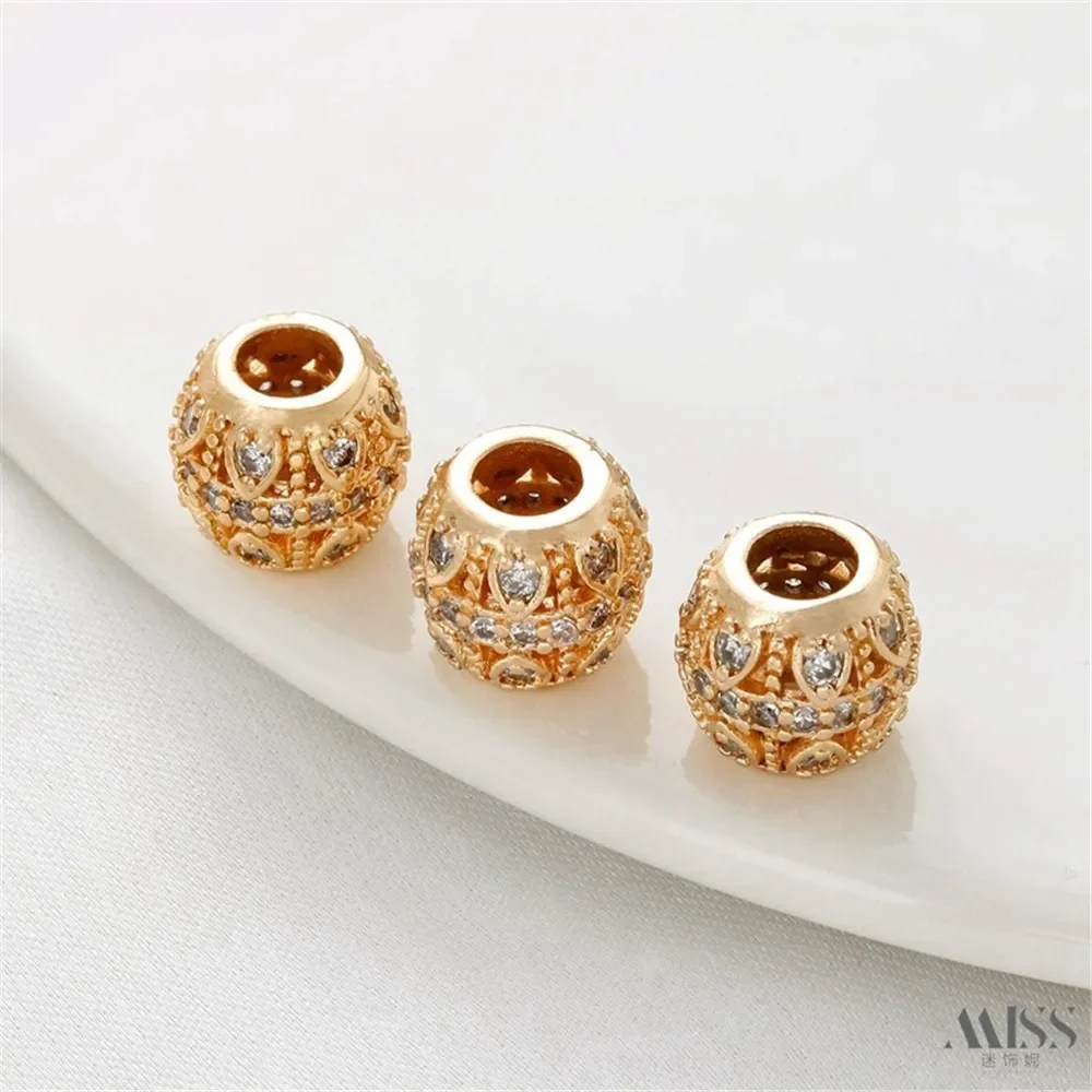 

14 К сумка, инкрустированные золотом цирконом, бусины-бочонки с большим отверстием, свободные бусины, полые бусины из бисера, сделай сам, барабанные бусины, браслет, ожерелье, ювелирные аксессуары