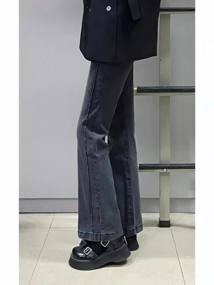 Cintura alta queimado jeans feminino elástico hip cobrindo bla ey denim calças outono novo sle plus size algodão tecido estiramento