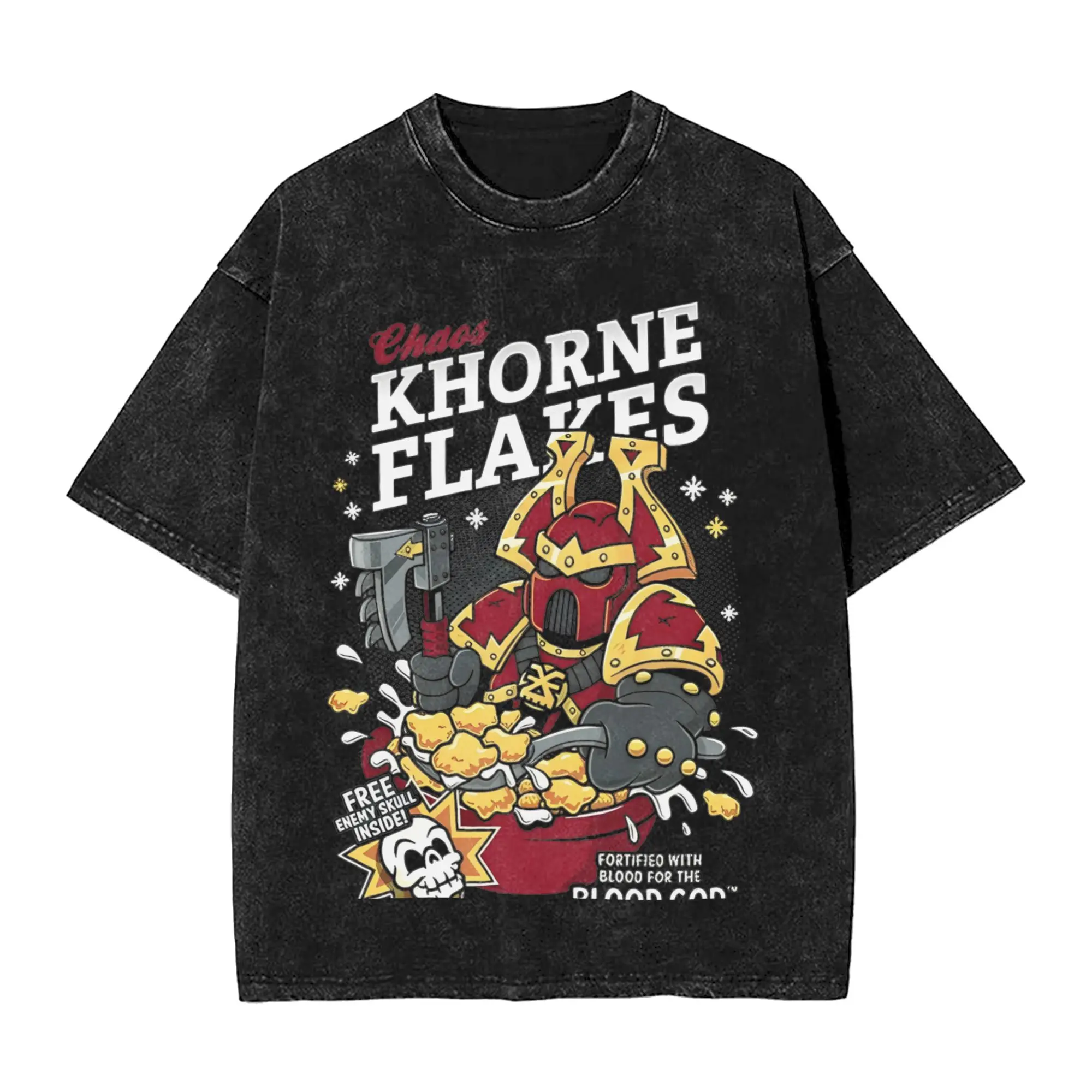 Washed T Shirt for Men Chaos Khorne Flakes Pure Cotton T-Shirt W-Warhammer 40k Crew Neck Tees Short Sleeve Clothes Birthday Gift