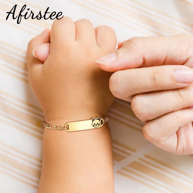 

Afirstee New Various Styles of Fashionable Engraved Name Personalized Cute Elements Stainless Steel Bracelet Women Girls Jewelry