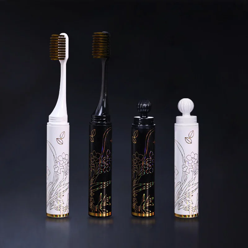 2 PCS Lipstick Shaped Toothbrushes Portable Folding Plastics Toothbrushes Cleaning Teeth and Oral Care for Travel Toothbrush Set