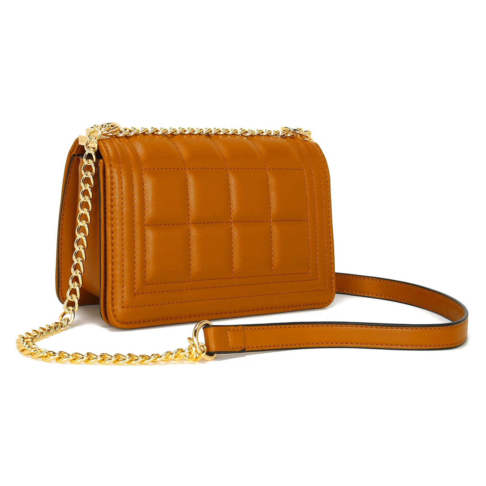 Solid color check exquisite simple chain crossbody bag small square