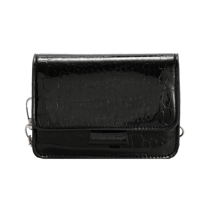 

E8FB Elegant Glossy Shoulder Bag With Chain Strap Trendy Women PU Leather Crossbody Bags Satchel for Travel or Daily Use