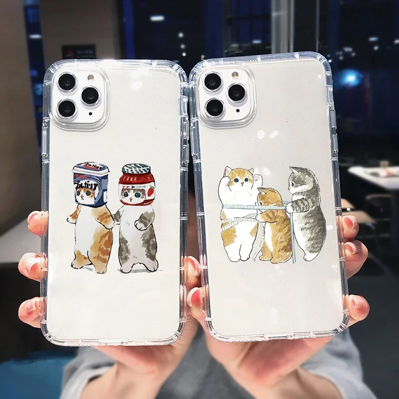 

Funny Cartoon Cat Phone Case for IPhone 13 12 14 15 Pro Max 11 X XS XR XSMAX SE 8 7Plus Cute Animal Pattern Clear Soft TPU Cover