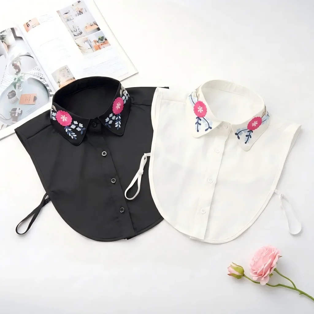 Floral Embroidery Fake Collar for Women Versatile Shirt Collar Decorative False Collar for Spring Autumn Layering