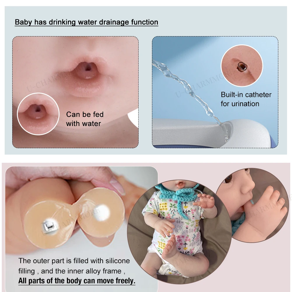 Bambola neonato con struttura scheletrata Reborn Daby in silicone realistico da 18,5 pollici, regali di Natale per bambini accompagnati