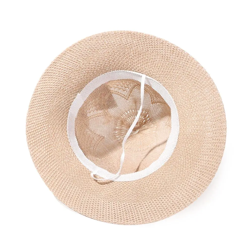 Casual Straw Sun Visor Hat Summer Women Beach Hat Wide Brim UV Protection Straw Hat Foldable Portable Travel Sun Visor Cap