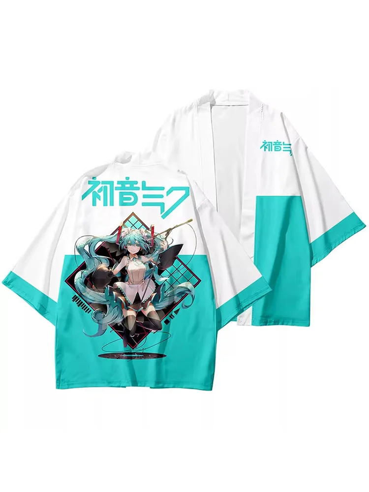 Hatsune Miku Anime-Peripherieartikel: Lockerer japanischer Kimono-Cardigan im Cartoon-Stil – Kawaii, kreativ, niedlich, Ritterordens-Design mit Federwebung