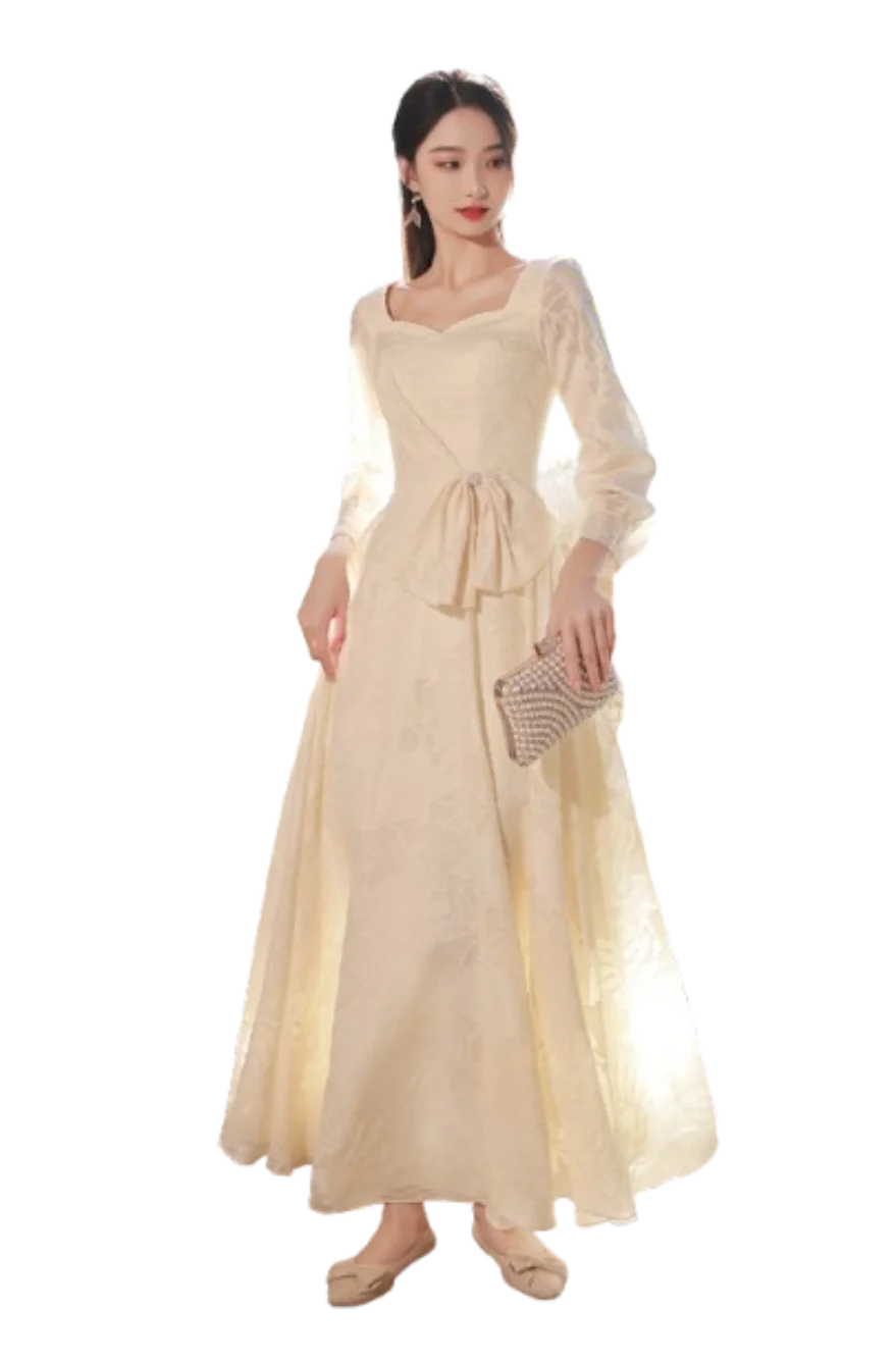 

New Model Champagne Bridesmaid Clothes Long Sleeves Spring High-end Sense Niche Sister Group Dress Skirt Women Can Usually Wear