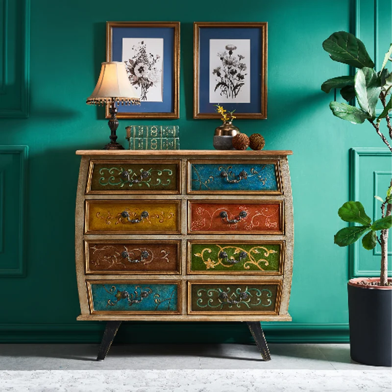 Color Chest of Drawers Bedroom Bedside Table TV Cabinet Locker Retro Living Room Hallway Storage Entrance Cabinet