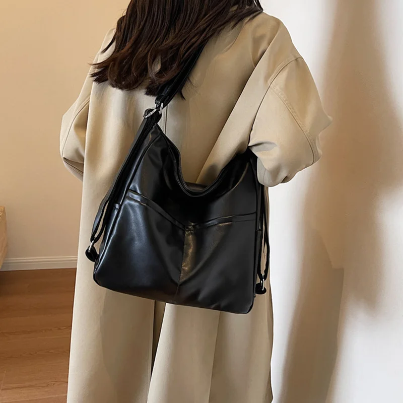 

Весна 2026: Мягкая кожаная женская сумка-тоут большой вместимости, городская сумка через плечо, многофункциональный рюкзак-трансформер