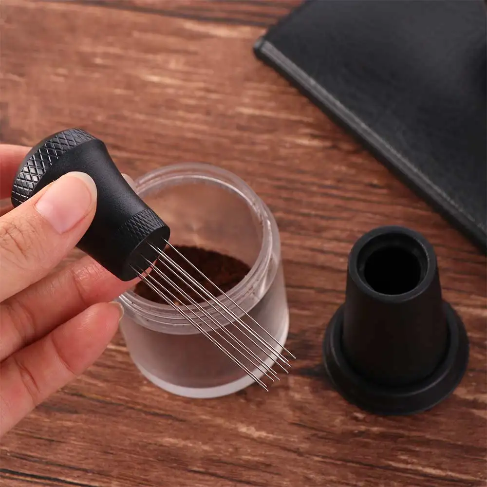 Magnetic Coffee Powder Stirring Needle Stainless Steel Non-slip Handle Coffee Tamper Distributor Needle With Storage Base