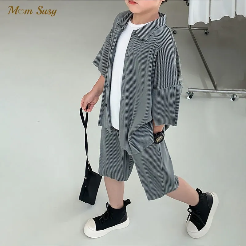 

Fashion Baby Boy Ribbed Clothes Set Shirt+Shorts 2PCS Summer Child Clothing Set High Quality Short Sleeve Baby Clothes 1-12Y