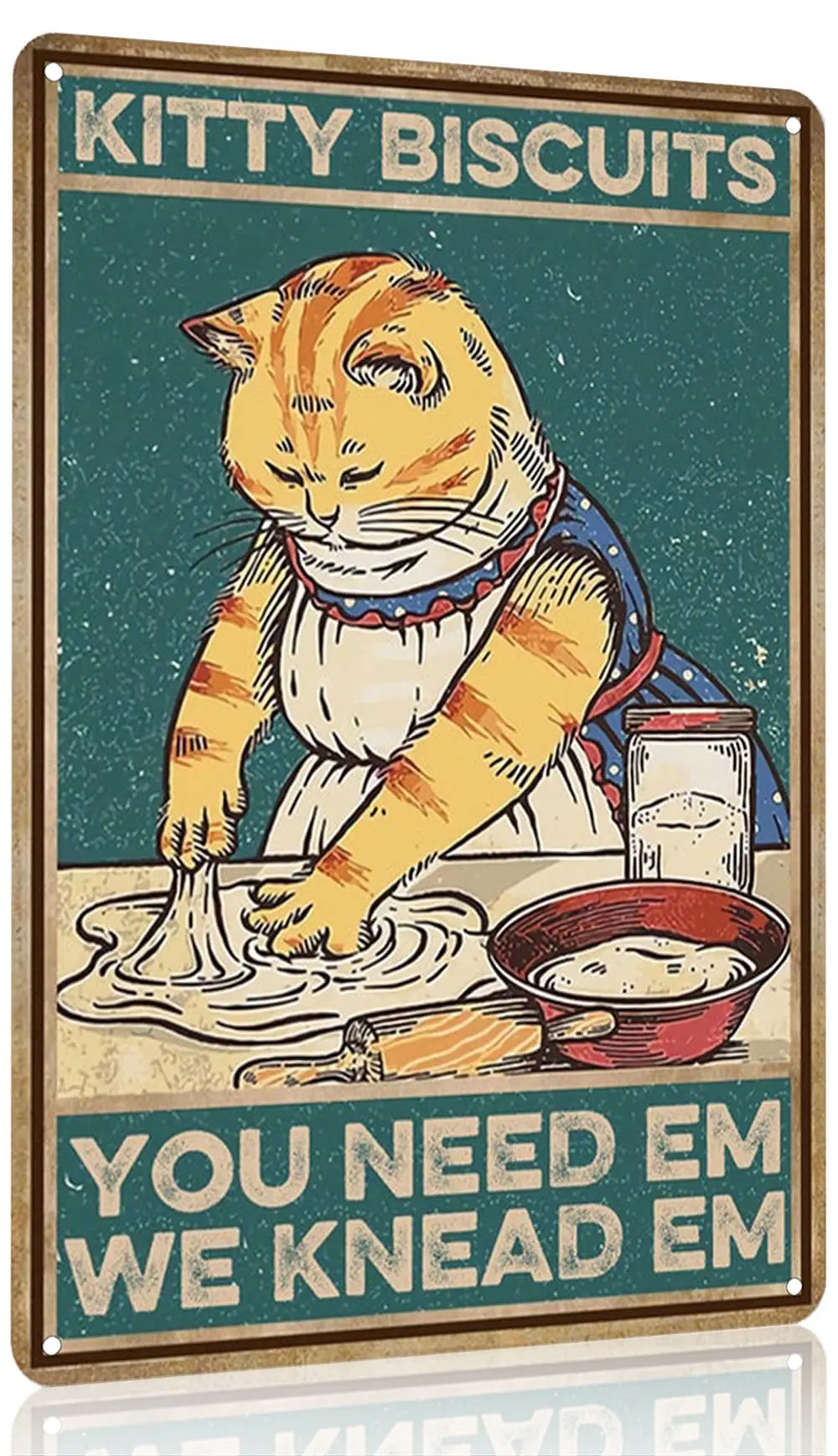Kitty Biscuits We Knead Em You Need Em Funny Cat Metal Tin Sign for Home Kicthen Cafe Retro Wall Decor