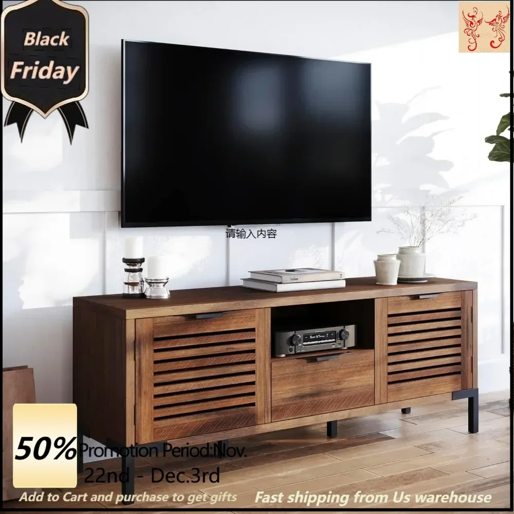 

Millie solid wood TV bench for max 65 inch TV, modern farmhouse TV cabinet with rustic charm, living room TV cabinet