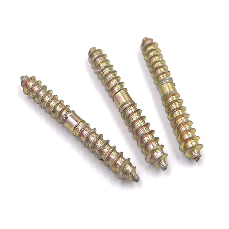 20-50pc M4 M5 M6 25--70mm Hanger Bolts Double Thread Self-Tapping Screws Wood Furniture Fixing Screws Color Zinc Plated