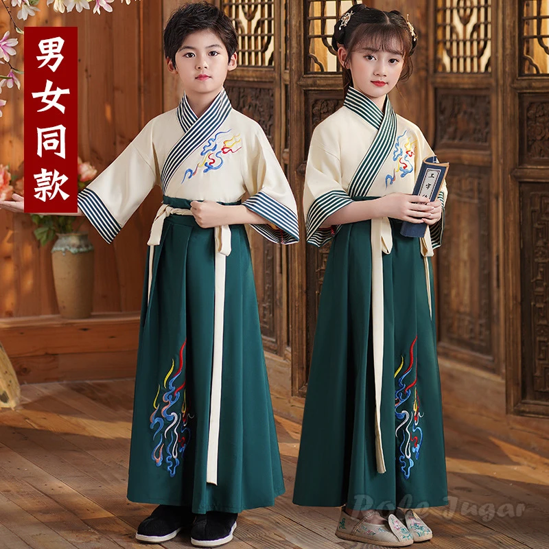 Hanfu Boys Girl Traditional Chinese Dress School Clothes Style Summer Ancient Performance Costume Students Hanfu Kids Tang Suit