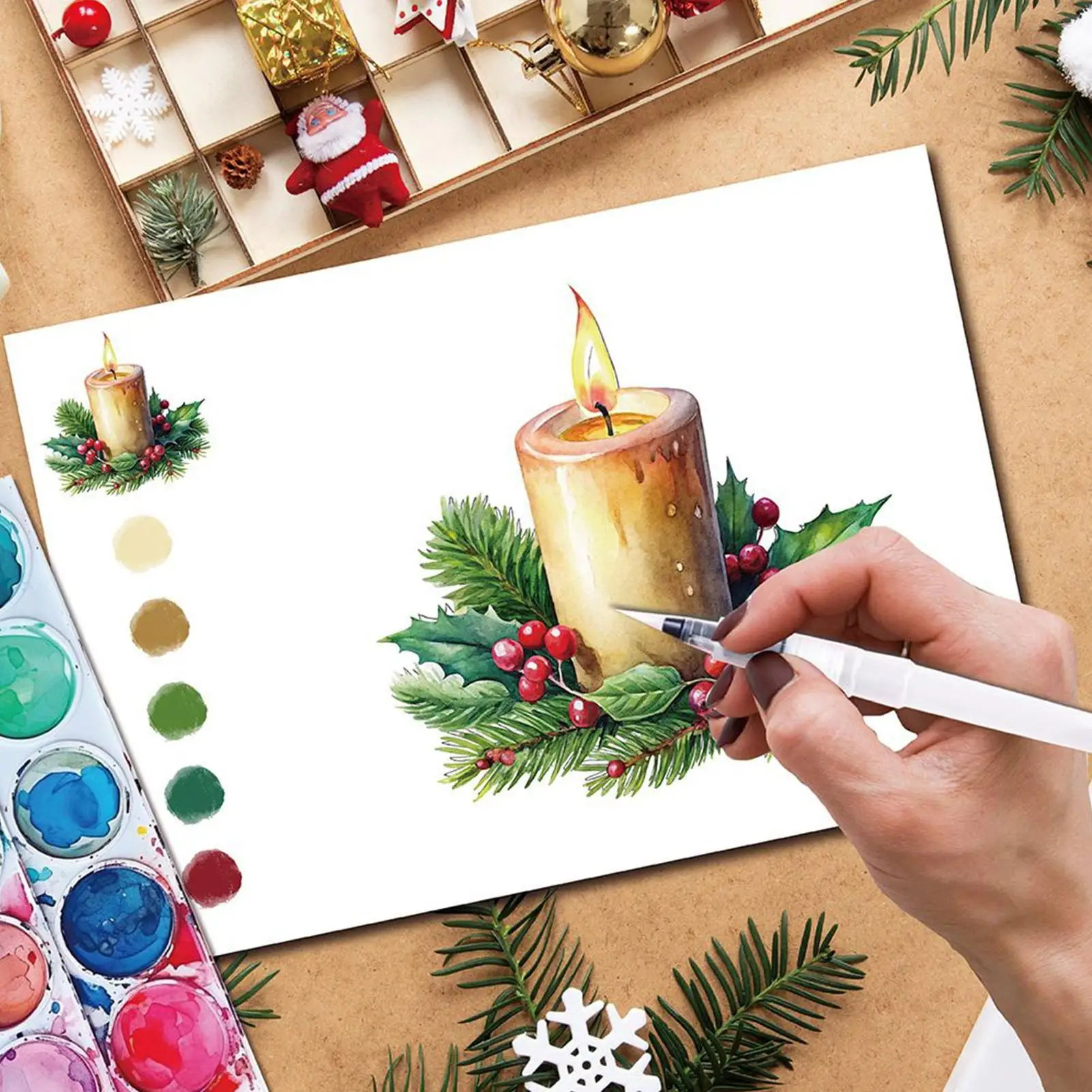 Zeszyt do malowania akwarelami dla dorosłych, szczegółowe instrukcje z zestawem farb, świąteczna książka do kolorowania akwarelami dla kobiet, mężczyzn, nastolatków i studentów.