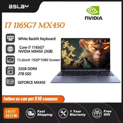 Ноутбук NVIDIA MX450 i7 1165g7 DDr4 32 Гб RAM 2 ТБ SSD ноутбук 15,6 дюймов ноутбук Core Window11 Pro 1920*1080 экран Портативный игровой ноутбук