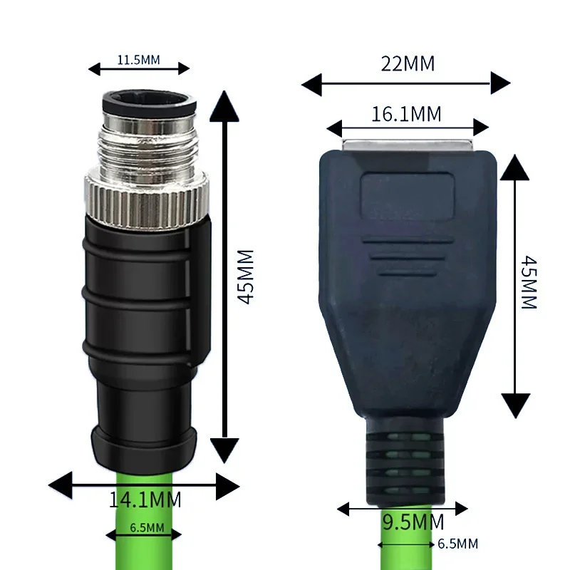 IP67 M12 8Pin X-type to RJ45 Female Head Gigabit Ethernet Extension Cable 4Pin D-type Male A-code Waterproof Connector 1-30M