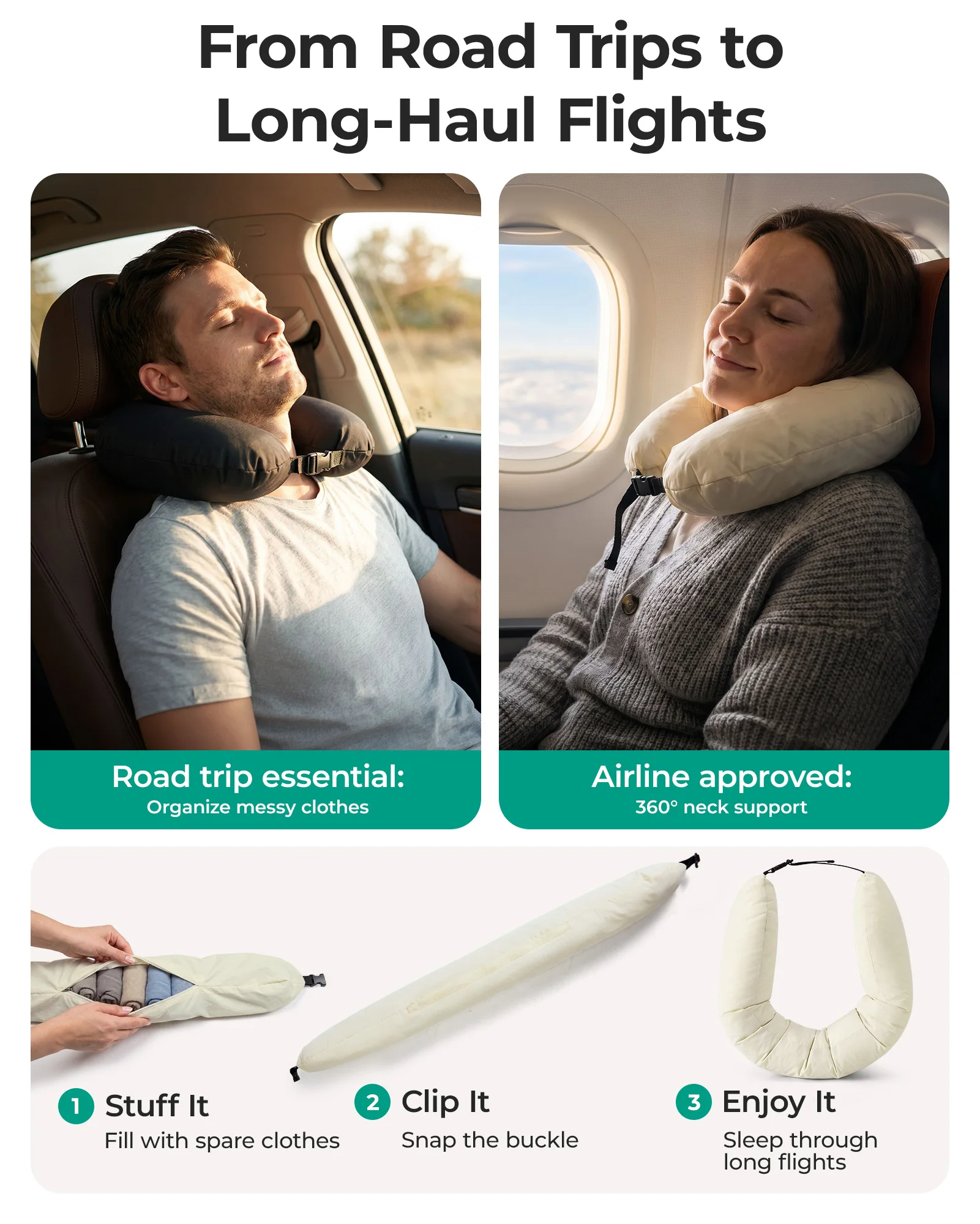 BAGSMART Compression Packing Cubes with Neck Pillow 6 Piece Travel Storage Bags Durable Tear Resistant Washable Fabric Card Slot