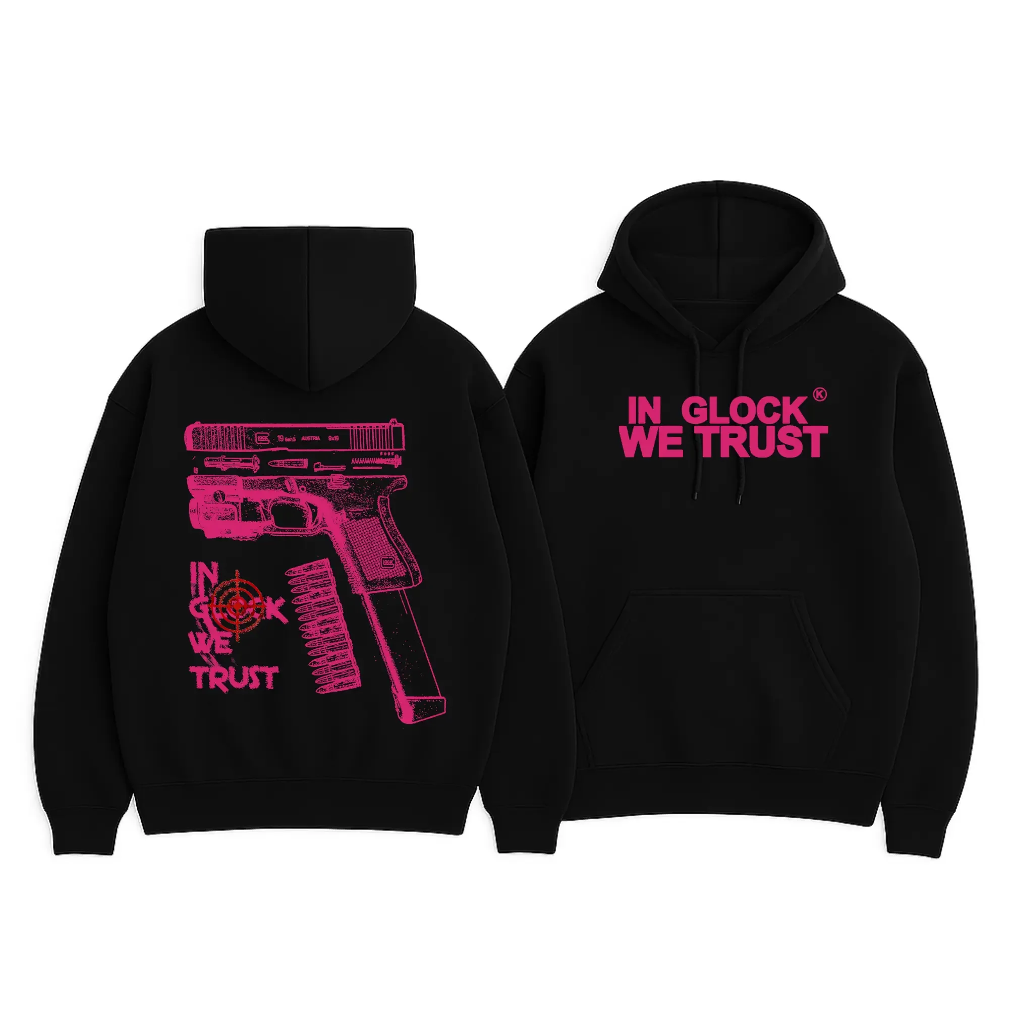 In Glock We Trust Black Hoodie Full Color Design Unisex Daily Wear Fashionable Design