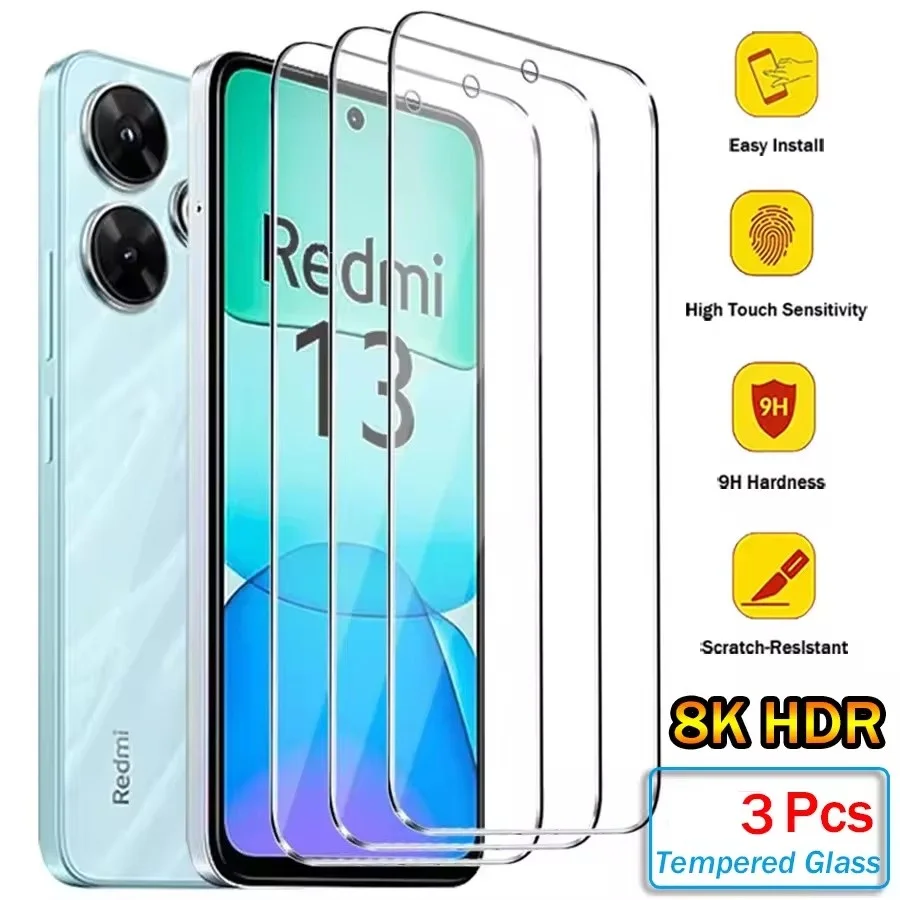 3 قطع من الزجاج المقسى لهاتف Redmi Note 13 4G 5G Pro