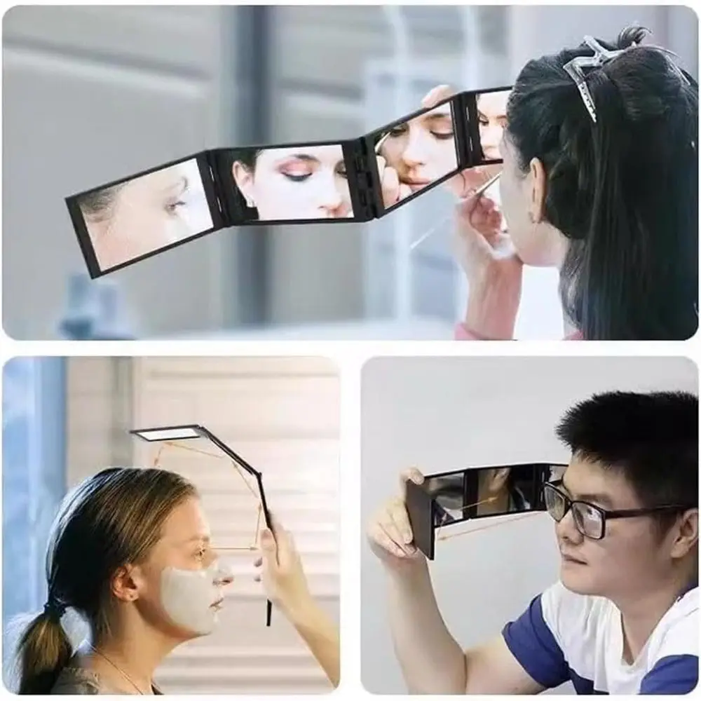 360-Degree Viewing Angle Multi Angle Folding Mirror Portable Handheld 4 Way Mirror Foldable Trifold Mirror for Self Haircutting
