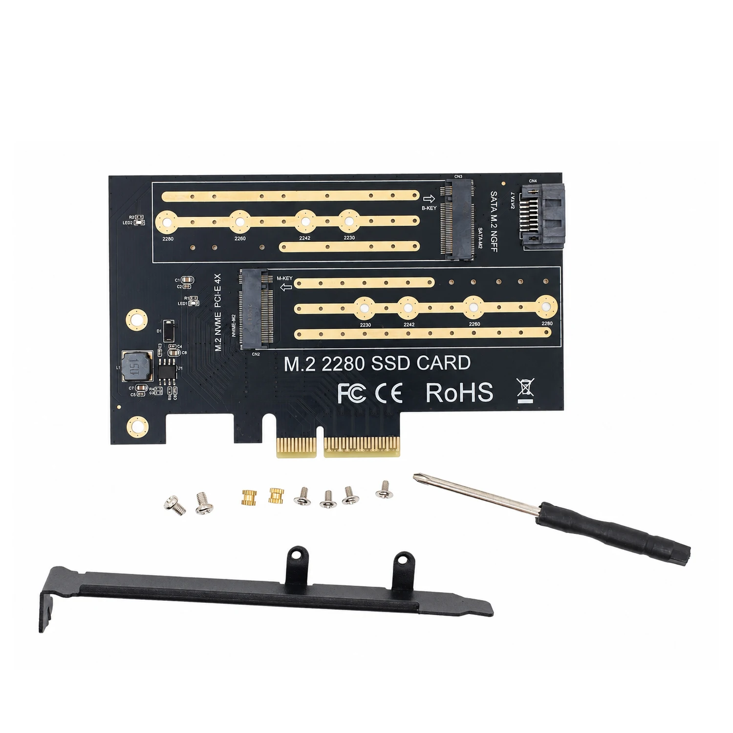 Internal M.2 SSD Adapter Card, PCIe X4 to NVMe and NGFF SATA with Heatsink, 2242 2260 2280 Desktop Storage Upgrade