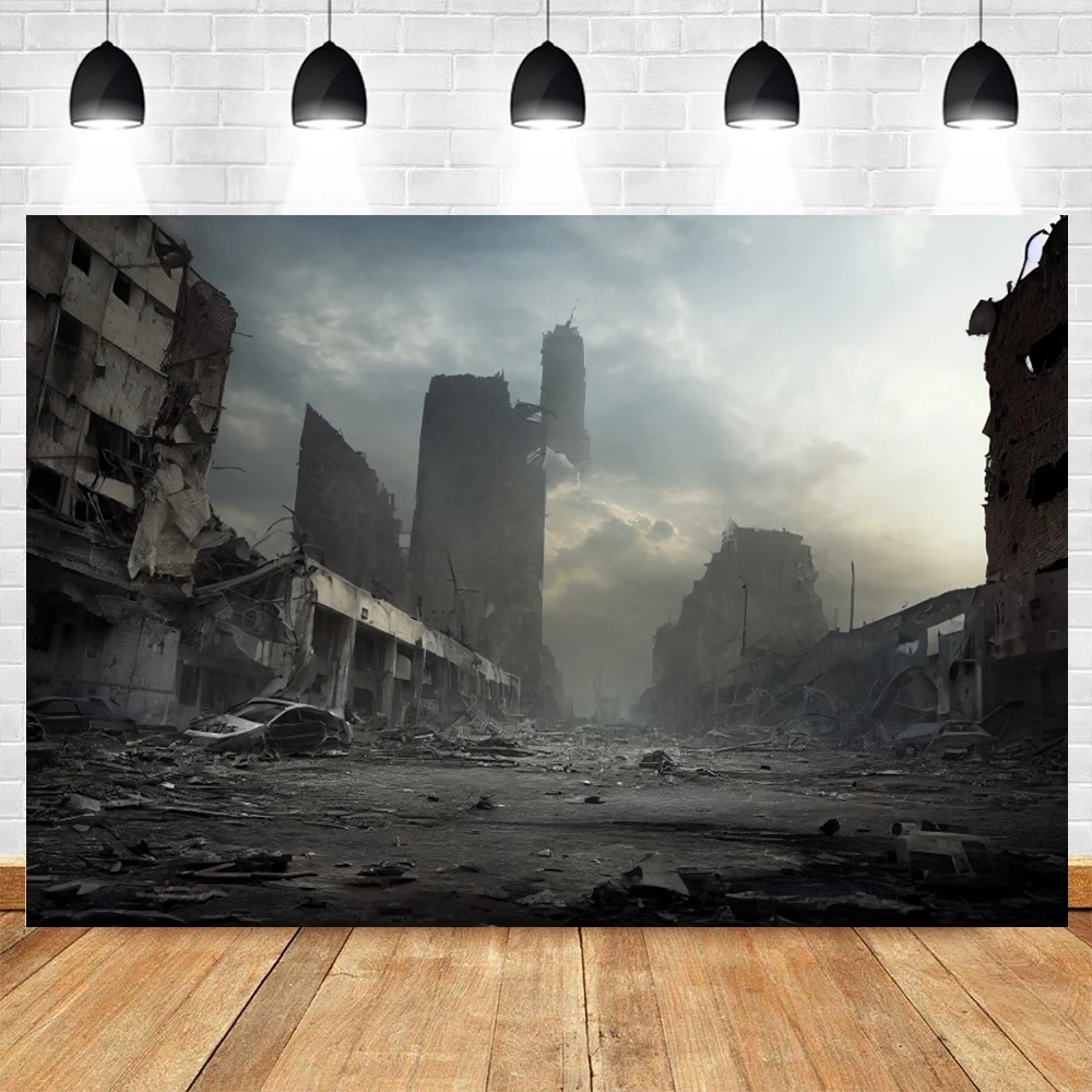 Destroyed City Backdrop The End World Collapsed Buildings City Ruins Disaster Scene Theme Photography Background