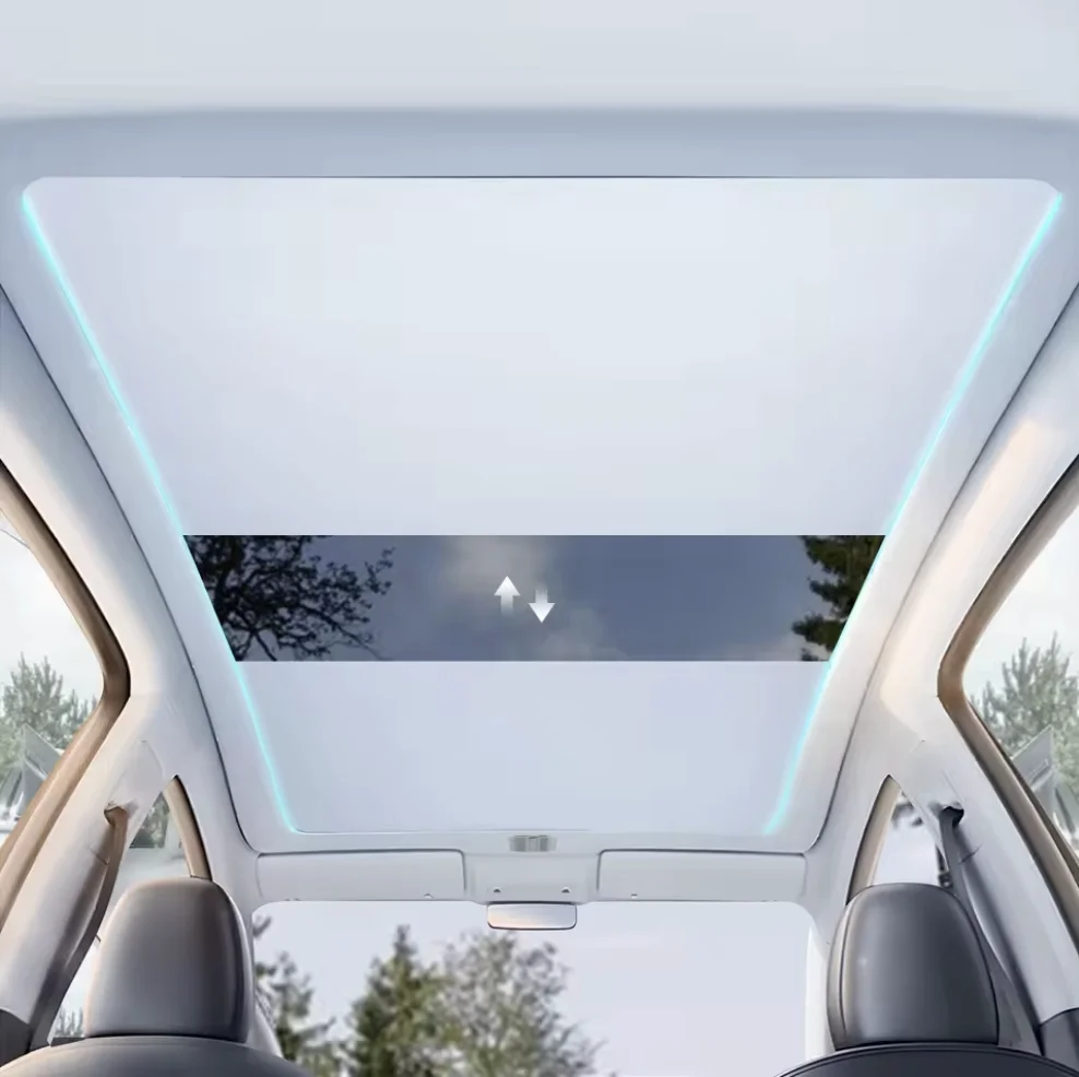 Pare-soleil électrique avec commande vocale, équipé d'un éclairage d'ambiance, compatible avec Tesla Model Y Juniper 2025 2026