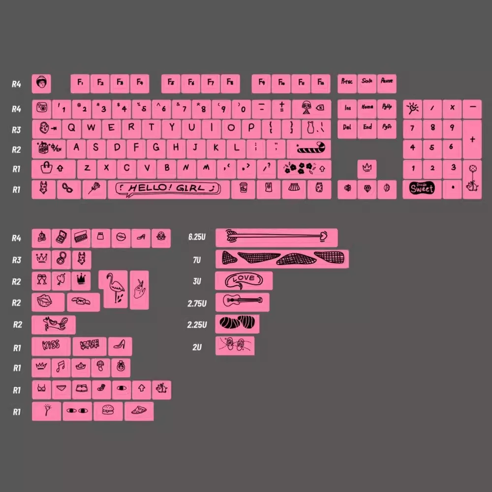 

1 Set Black Pink Graffiti Keycaps PBT Dye Subbed Key Caps KOA Profile Cute Hello Girl Keycap For MX Switches Keyboard 61 96 980