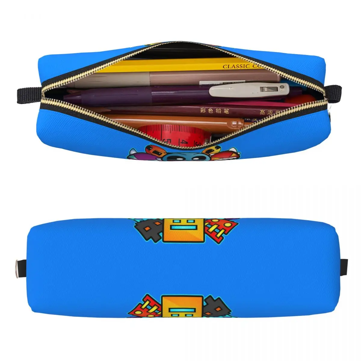 Classic Geometric Dash Gaming Pencil Case Geometry Dash Pencilcases Pen Box for Student Large Storage Bags Gifts Accessories