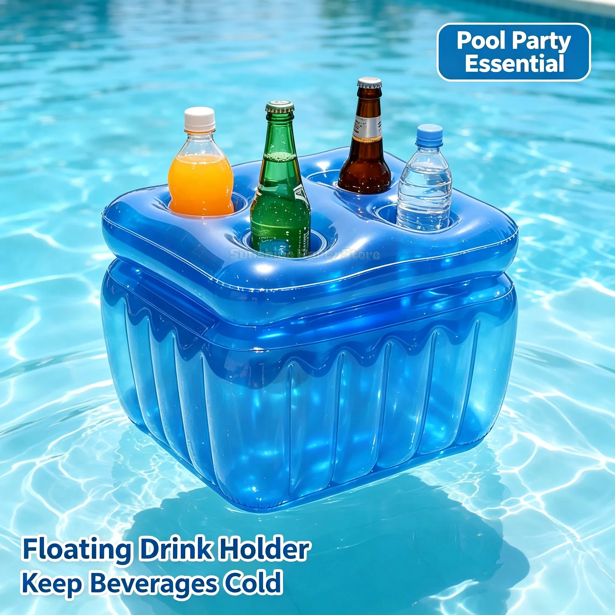 Floating Inflatable Cooler Box with 4 Cup Holders, Portable Pool Drink Cooler for Beach Camping Picnic Outdoor Party Gatherings