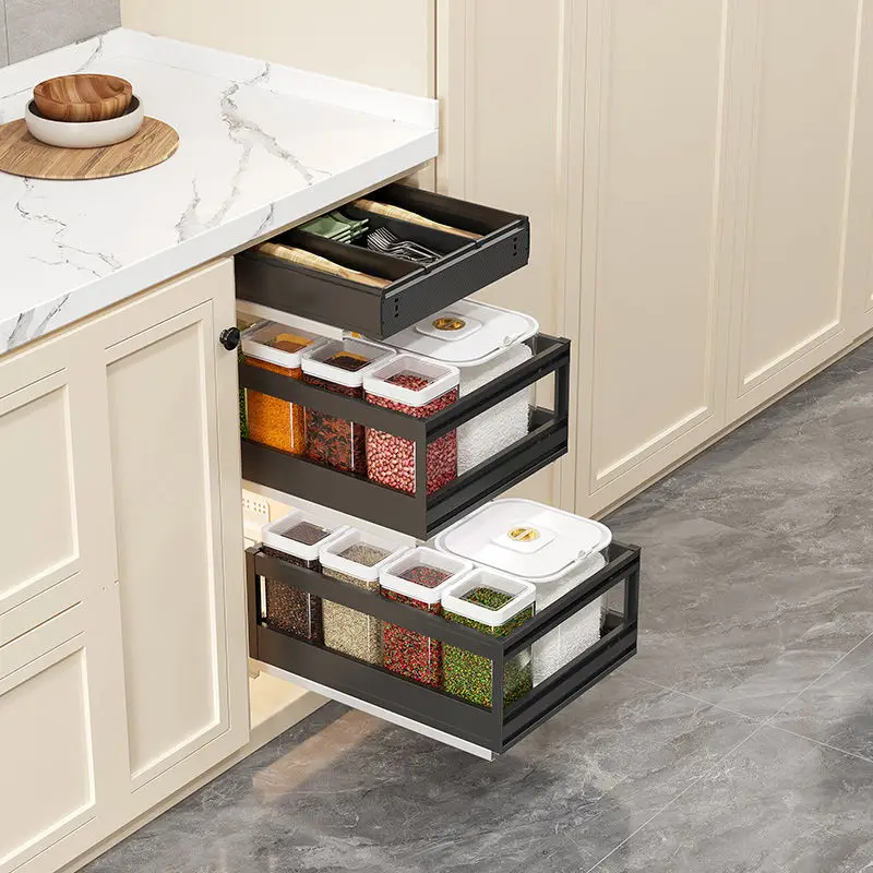 

Cabinet, single and double layer, drawer, rice box, noodle box, aluminum alloy, push-pull type, miscellaneous grains, dry goods