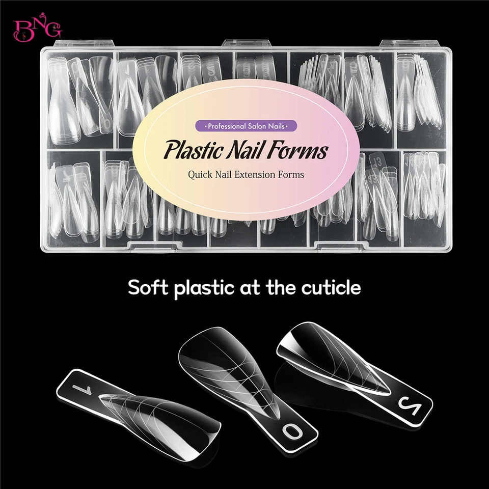 BNG 150 piezas de formas de uñas dobles para gel de extensión, moldes de uñas stiletto cortos, puntas falsas para manicura de gel, diseño de arte de uñas de salón 4
