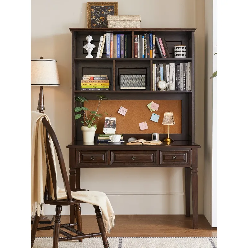 Kanas American all-solid wood children's desk bookshelf integrated all-log student learning desk combination writing desk