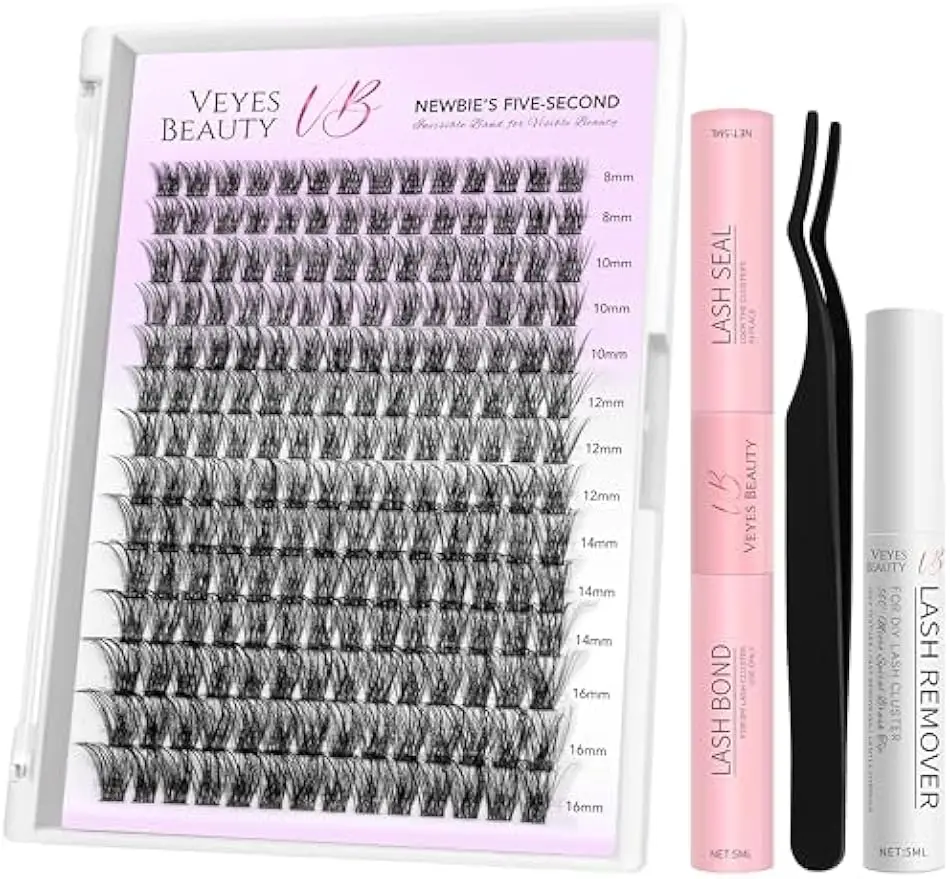 

DIY False Eyelashes Kit with Invisible Band, Wispy Lash Tray, Bond & Seal Remover Applicator for Easy Application
