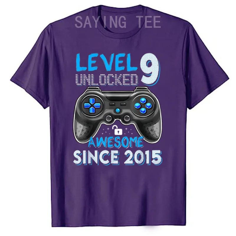 9th Birthday Gift Boys Level 9 Unlocked Awesome 2015 Gamer T-Shirt Gaming Lover Graphic Tee Tops Sons Gifts Short Sleeve Blouses