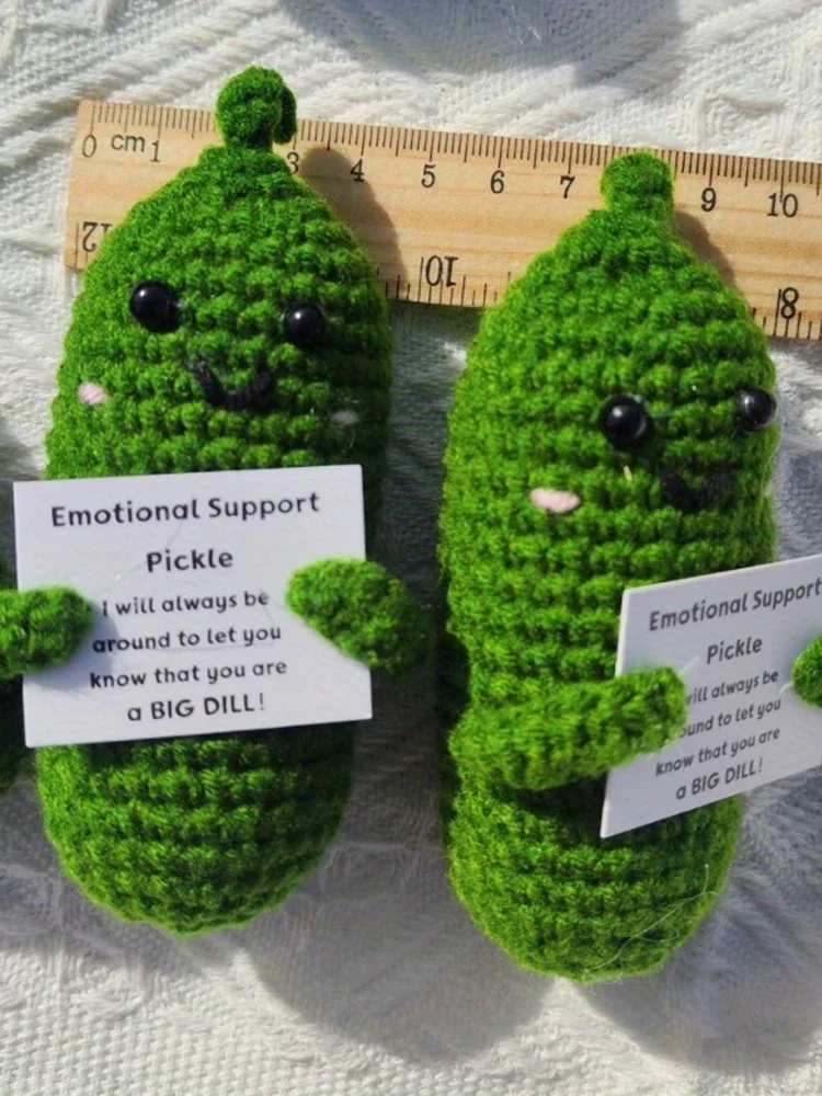 Cute Handmade Plush Doll Knitted Cucumber Décor with Positive Message Valentine's Day New Year Birthday Gift for Kid and Couples