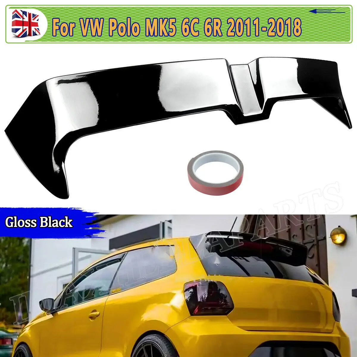 

FOR VW POLO MK5 REAR ROOF SPOILER WING 6R 6C Hatch 2009-2017 OETTINGER STYLE GLOSS BLACK Rear Roof Big Spoiler Car Accessories