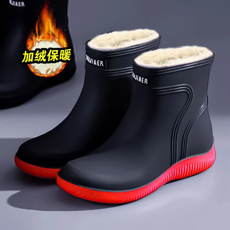 Medium tube rain shoeswaterproof men\'s construction site wear-resistant rubber shoes men\'s all season anti slip plush rain boots