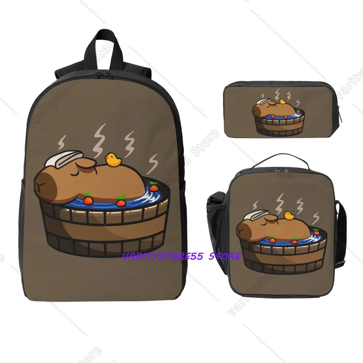 

Capybara Animal Pattern Backpack Student Boys Girls BookBag School Bag Laptop Shoulder Bags 3ps Insulated Lunch Bag Pencil Case