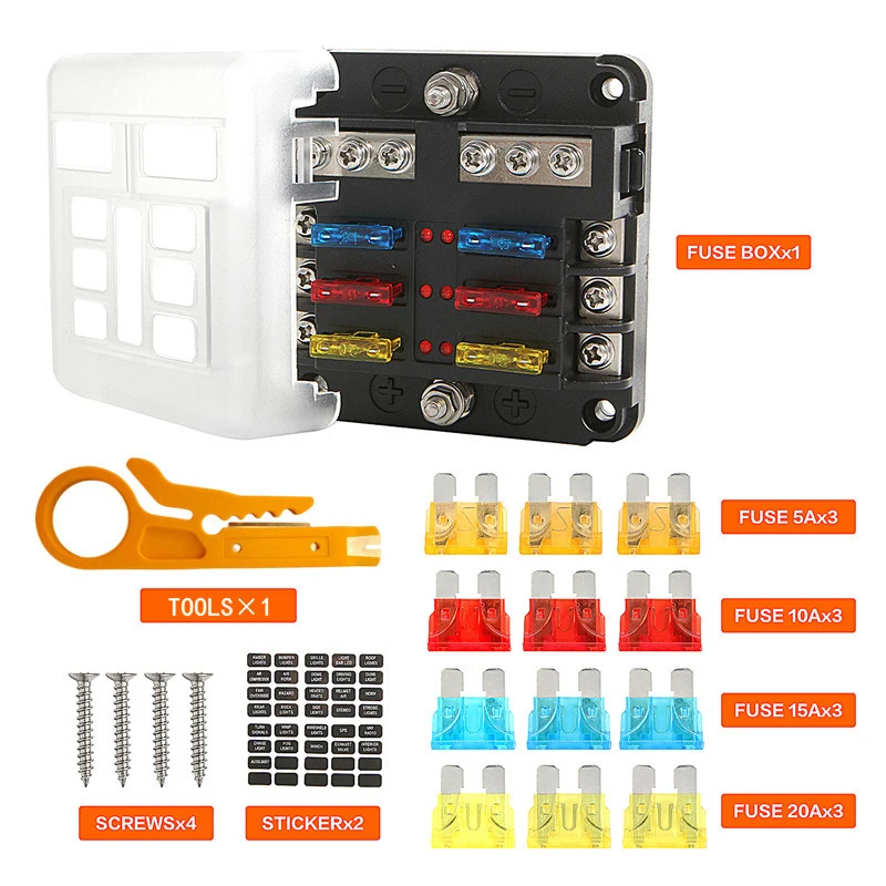 6 Ways 12 Ways Panel 12V 32V 100A Fuse Blade Box Holder LED Indicator Light Relay Protection Accessories For Car Boat Marine