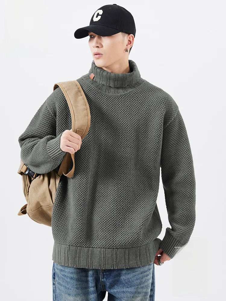 

Мужской свитер Paul Frank с высоким воротником, повседневный, в американском ретро-стиле, вязаный, весенне-осенний, свободного кроя, дышащий, из смесового хлопка