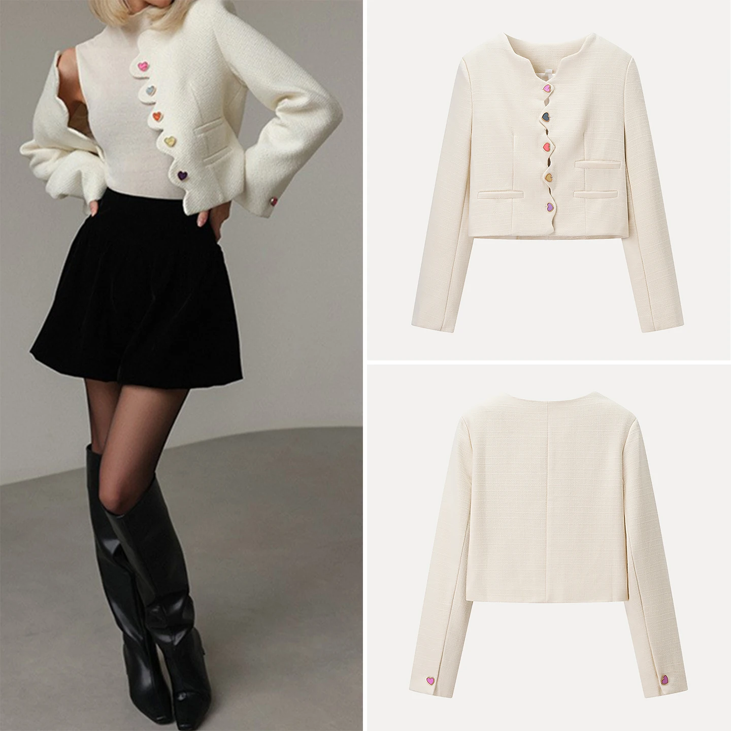

Cute ort Casual Love Heart Button Women's Jaet Autumn 2025 New Sle European Faion Stand Fit Ladies Coat