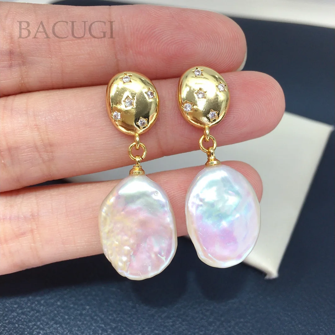 

925 Sliver Nature Freshwater Baroque Pearl Drop Earring
